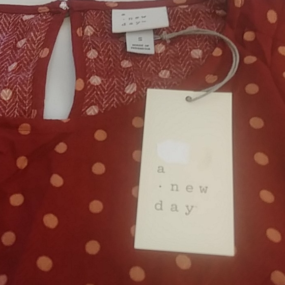 A New Day Red/Orange Polka Dot Flutter Sleeve T-Shirt Top, Small - Picture 2 of 5